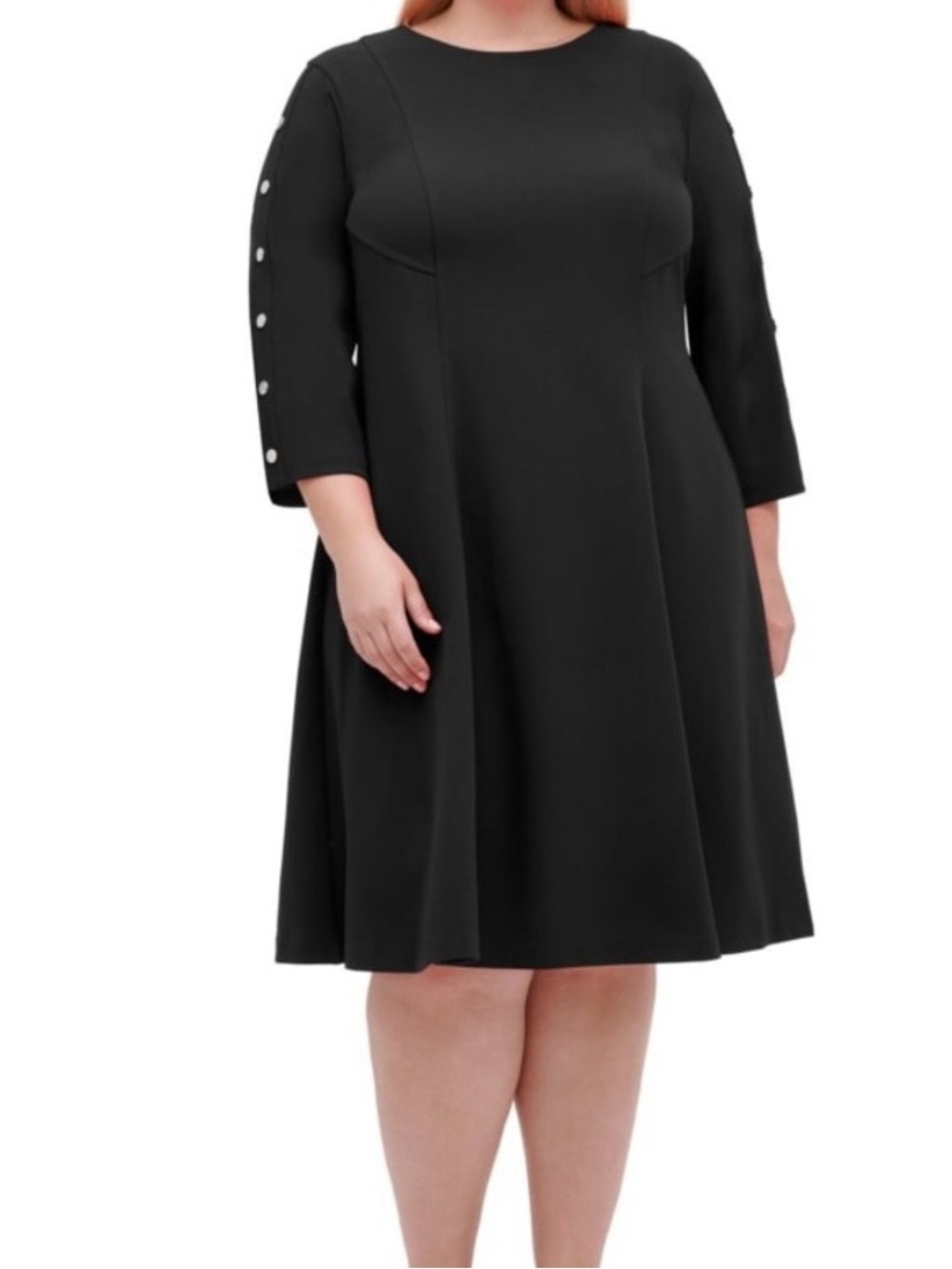 Tommy Hilfiger Black A-Line Dress with Button-Accent Sleeves